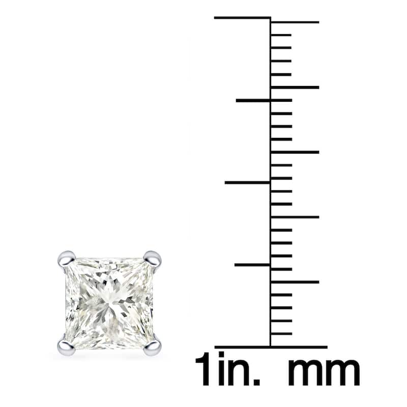 Auriya 3ctw Princess-cut Diamond Stud Earrings 14k Gold Certified (H-I, SI2-I1)