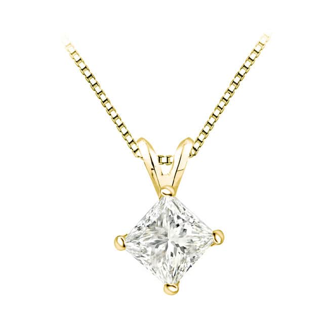 Auriya 14k Gold 1 1/2ct TDW Certified Princess-Cut Diamond Solitaire Necklace (I-J, I1-I2) - Yellow