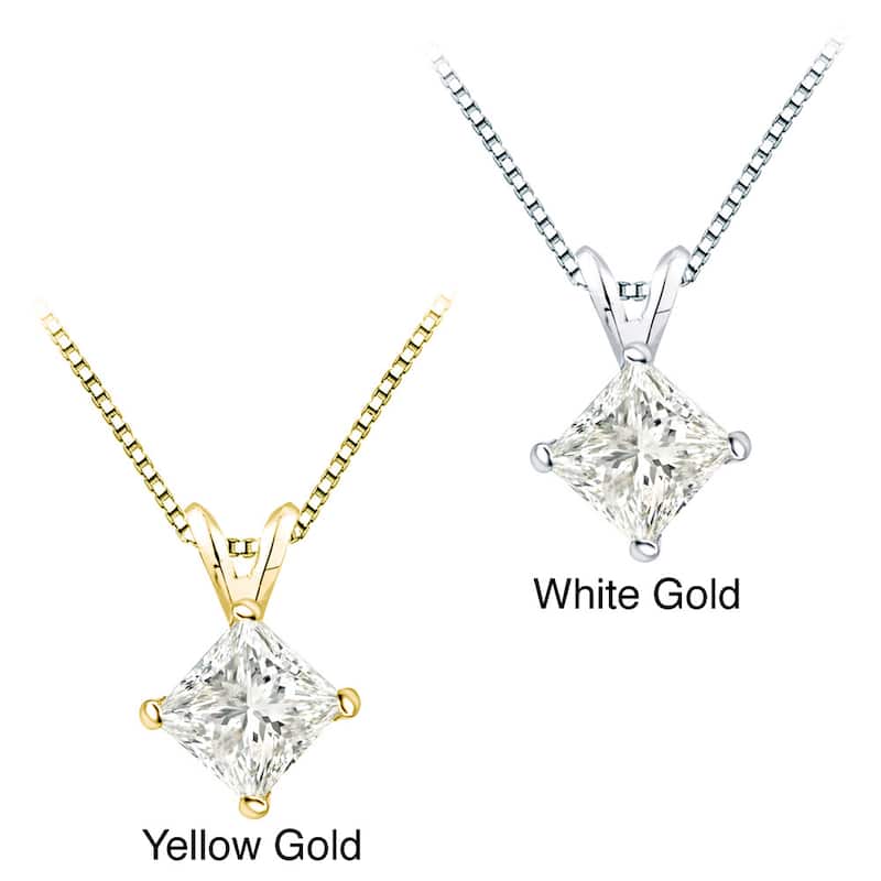 Auriya 14k Gold 1 1/2ct TDW Certified Princess-Cut Diamond Solitaire Necklace (I-J, I1-I2)