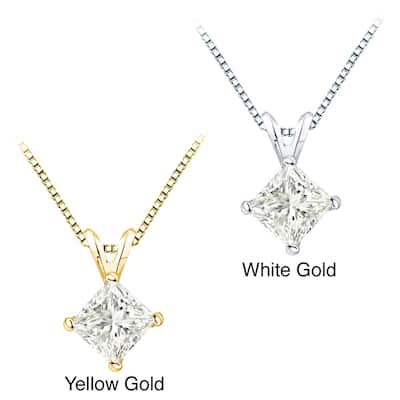 Auriya 14k Gold 1 1/2ct TDW Certified Princess-Cut Diamond Solitaire Necklace (I-J, I1-I2)