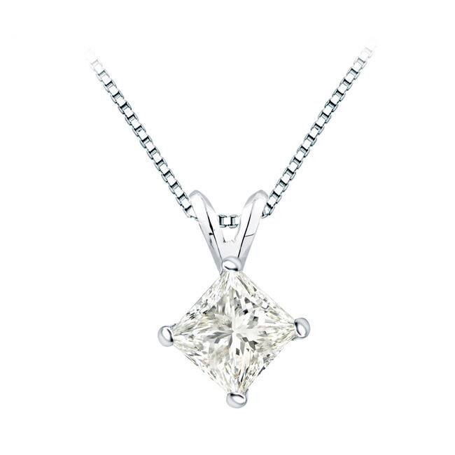 Auriya 14k Gold 1 1/2ct TDW Certified Princess-Cut Diamond Solitaire Necklace (I-J, I1-I2) - White