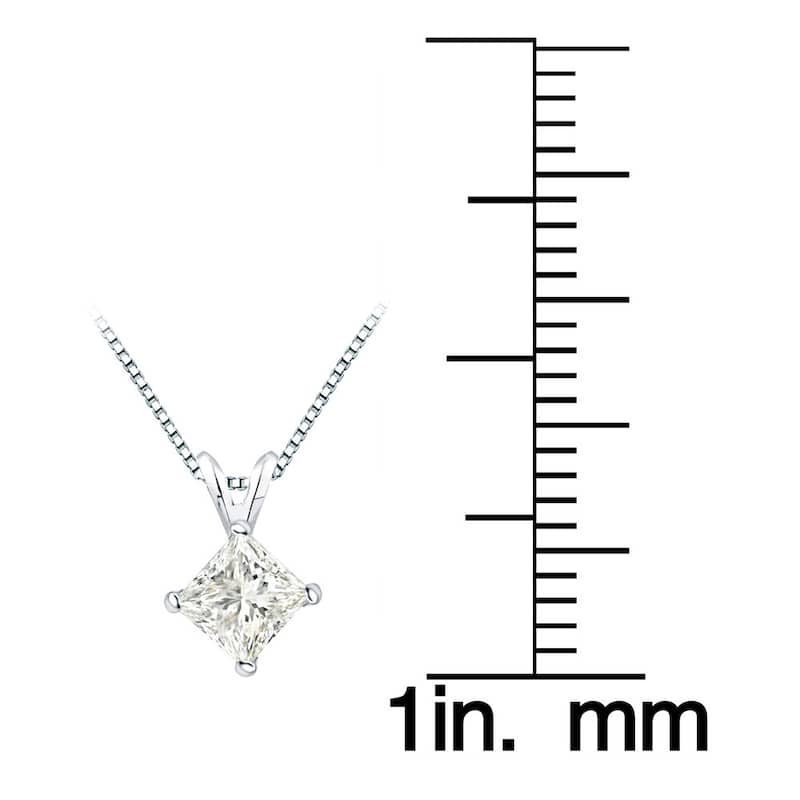 Auriya 14k Gold 1 1/2ct TDW Certified Princess-Cut Diamond Solitaire Necklace (I-J, I1-I2)