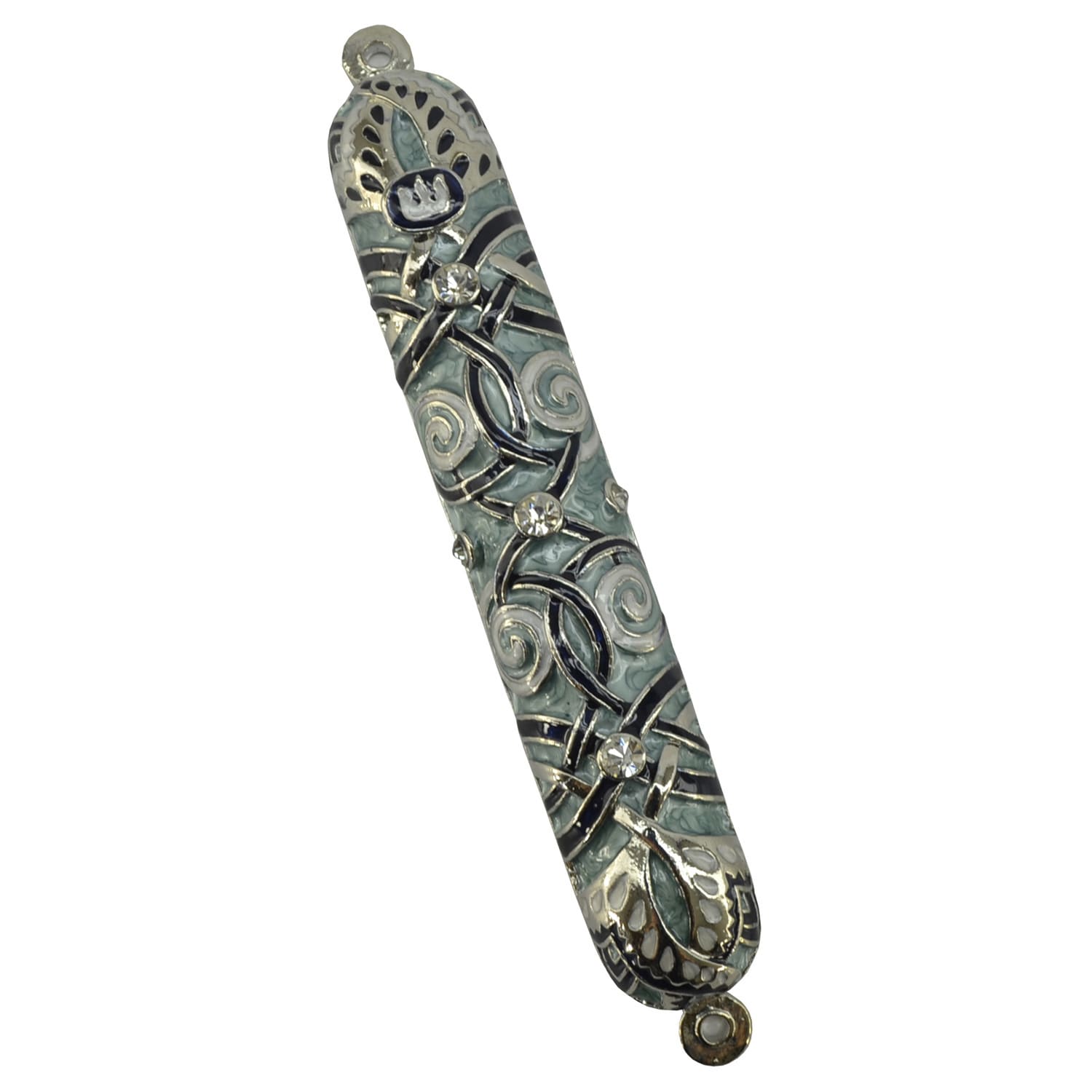 Exotic Fine Crafted Metal Blue, Pearl Jewels Mezuzah Case