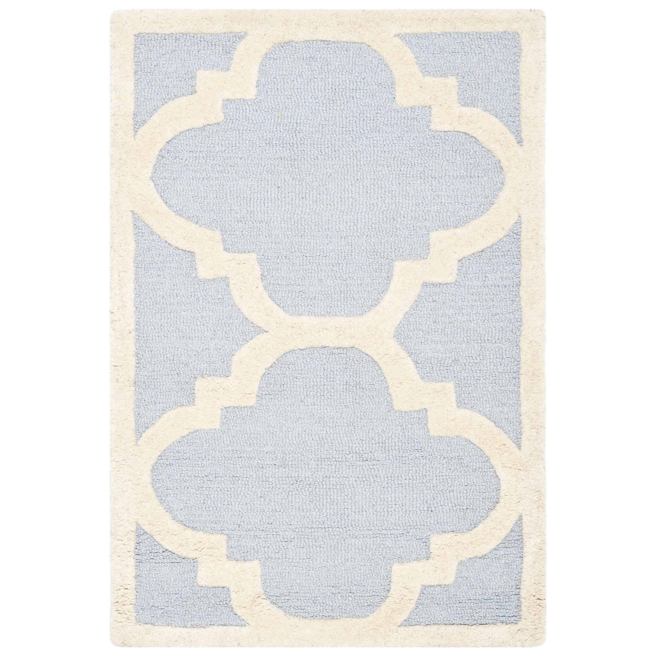 Safavieh Handmade Geometric Moroccan Cambridge Light Blue/ Ivory Wool Rug (2 X 3)