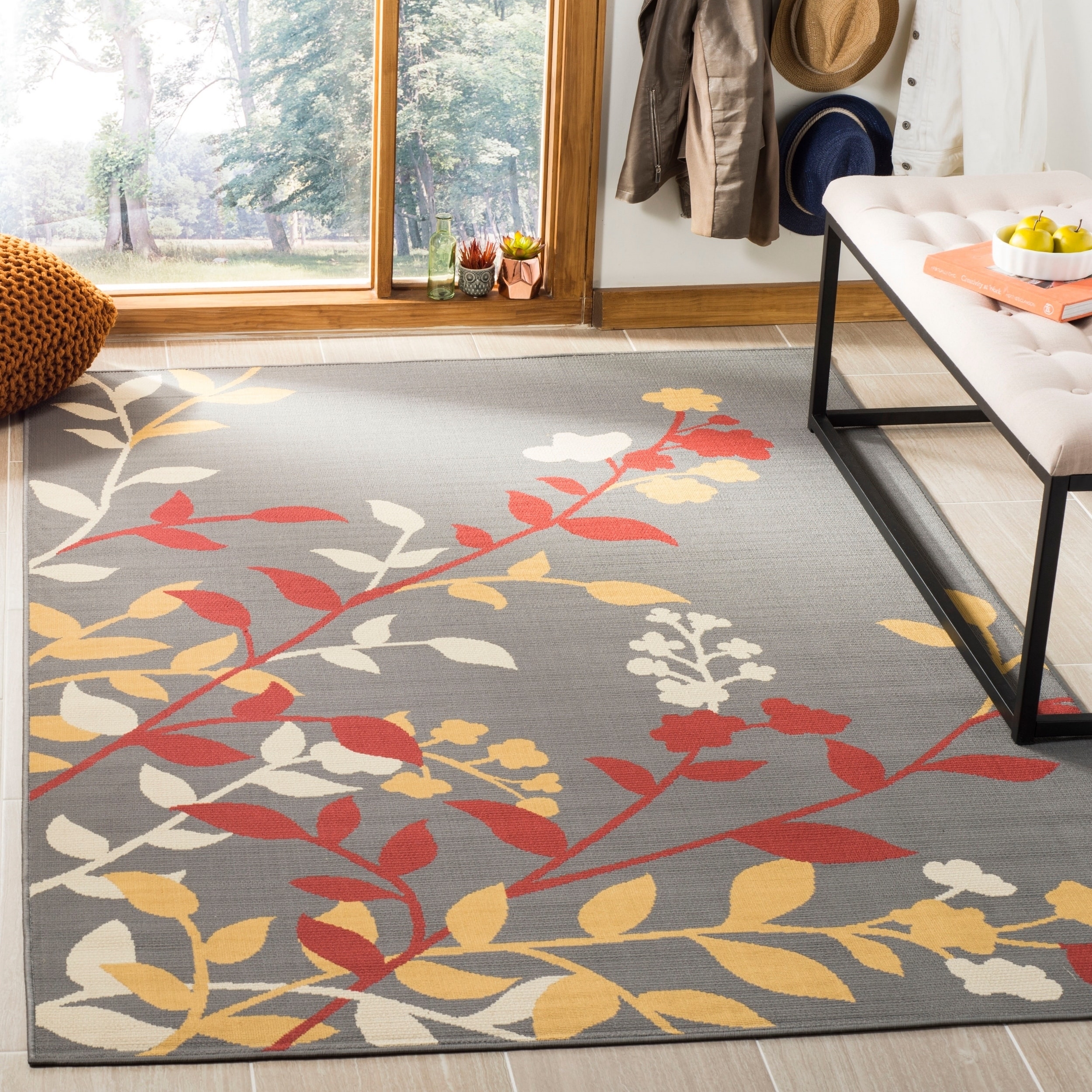 Safavieh Indoor/ Outdoor Hampton Dark Gray/ Rust Area Rug (4 X 6)