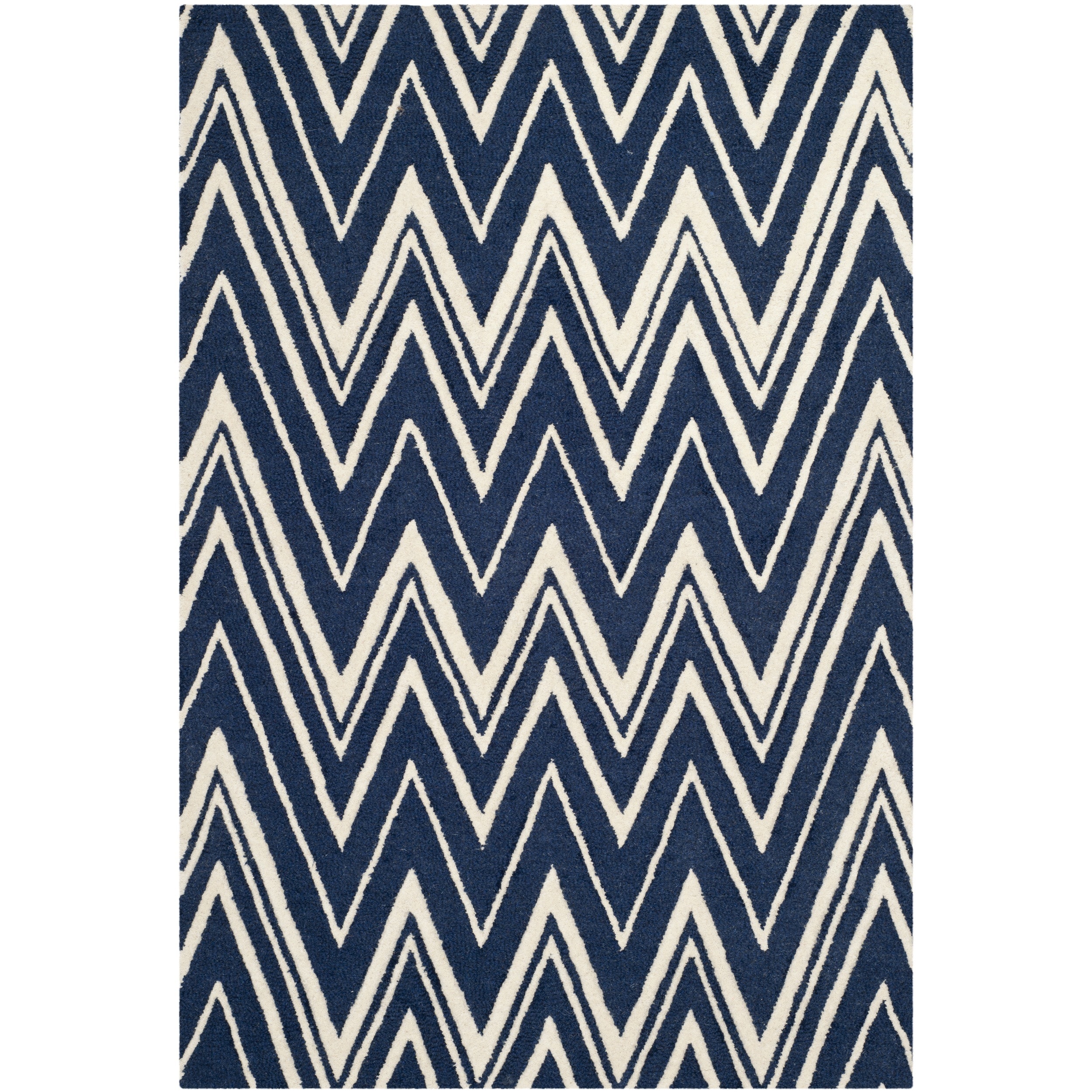 Safavieh Handmade Moroccan Cambridge Zigzag pattern Navy/ Ivory Wool Rug (6 X 9)