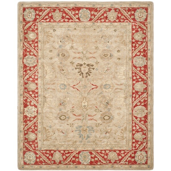 Safavieh Handmade Anatolia Oriental Taupe/ Red Hand-spun Wool Rug (9' x 12')
