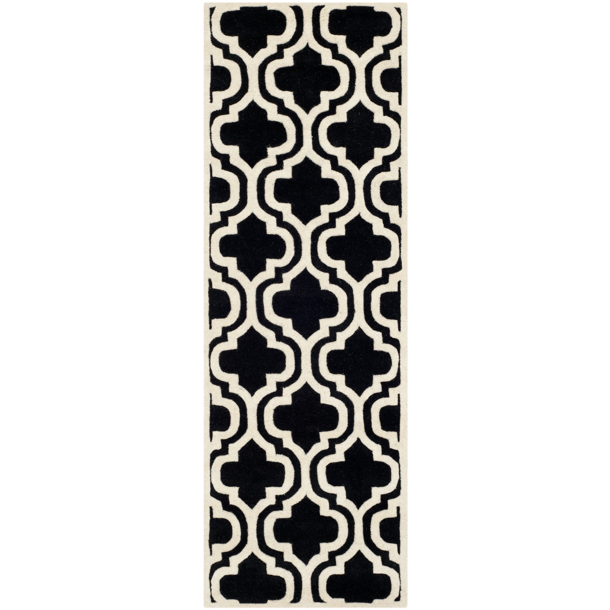 Safavieh Handmade Moroccan Chatham Black/ Ivory Wool Runner Rug (23 X 7)