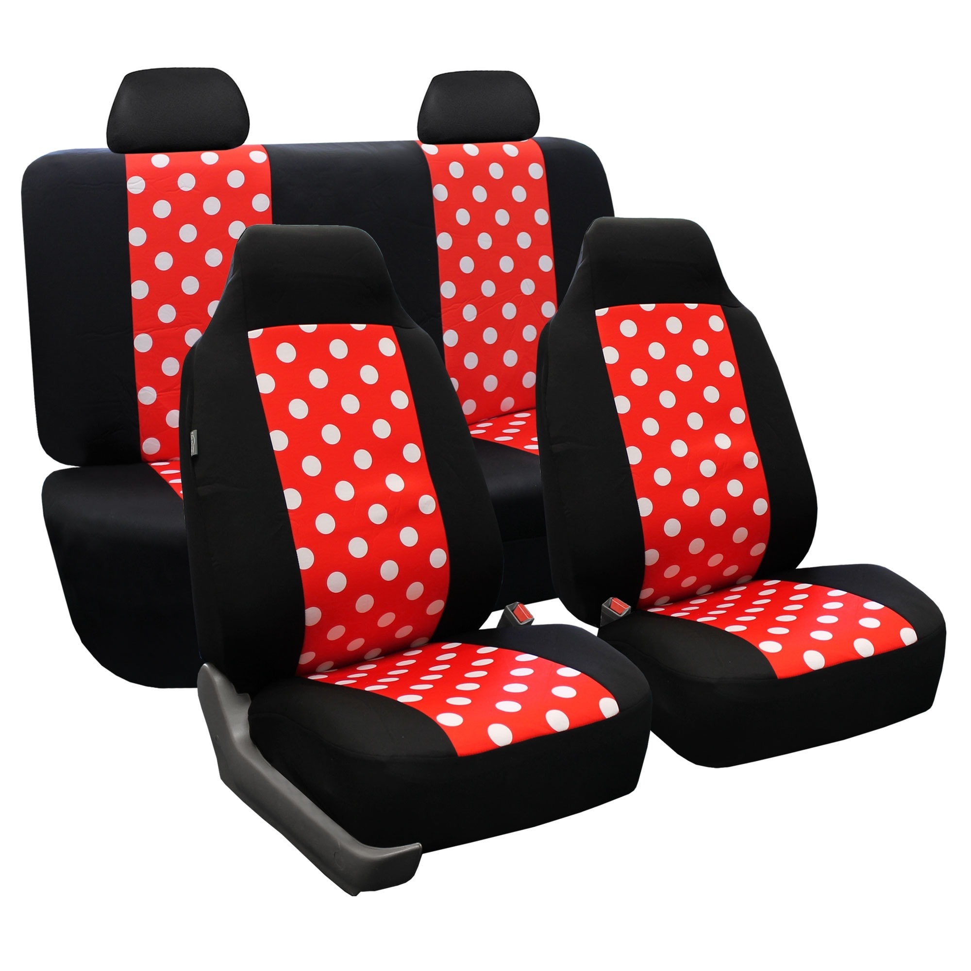 Fh Group Red And Black Polka Dots Car Seat Covers (full Set)