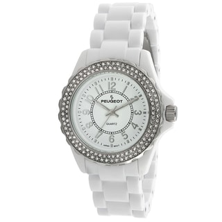 Peugeot Women's '7055WT' Swarovski Crystal Bezel White Acrylic Watch