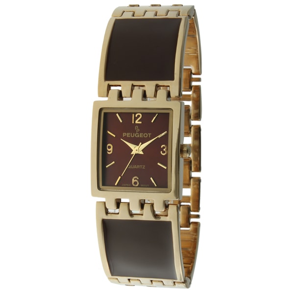 Peugeot Womens 7041BR Goldtone Brown Enamel Link Watch