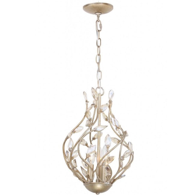 3 light Silver Leaf Mini Chandelier