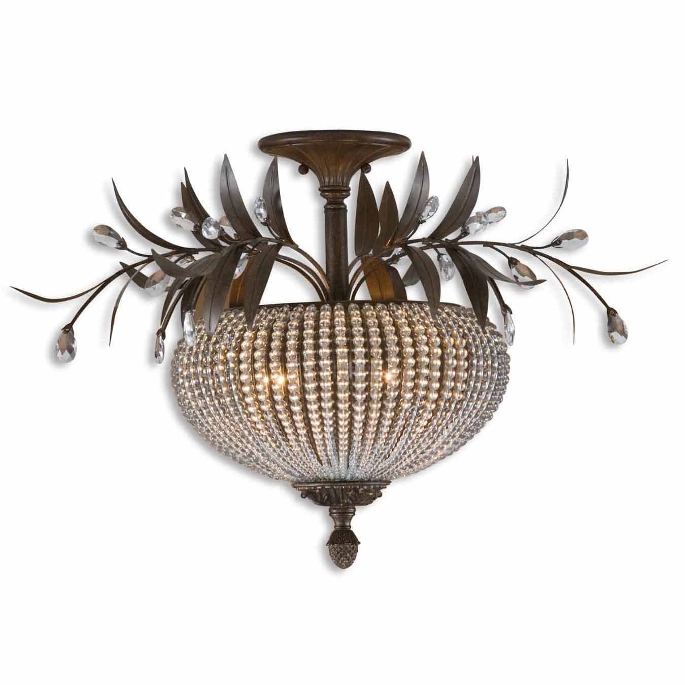 Cristal De Lisbon 3 light Golden Bronze Semi flush Mount