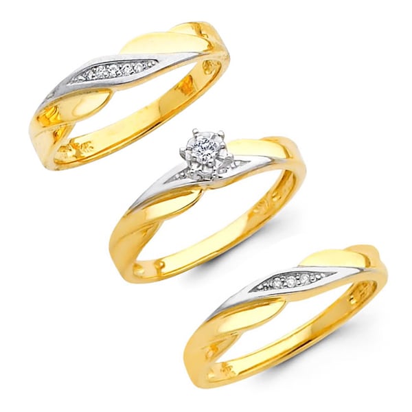 14k Yellow Gold 1/10ct TDW His and Hers Matching Diamond Ring Set (H I, I1) Bridal Sets