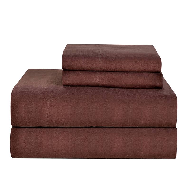 Celeste Home Ultra Soft Solid Brown Flannel Bed Sheet Set - 3 Piece - Twin - Casual/Victorian