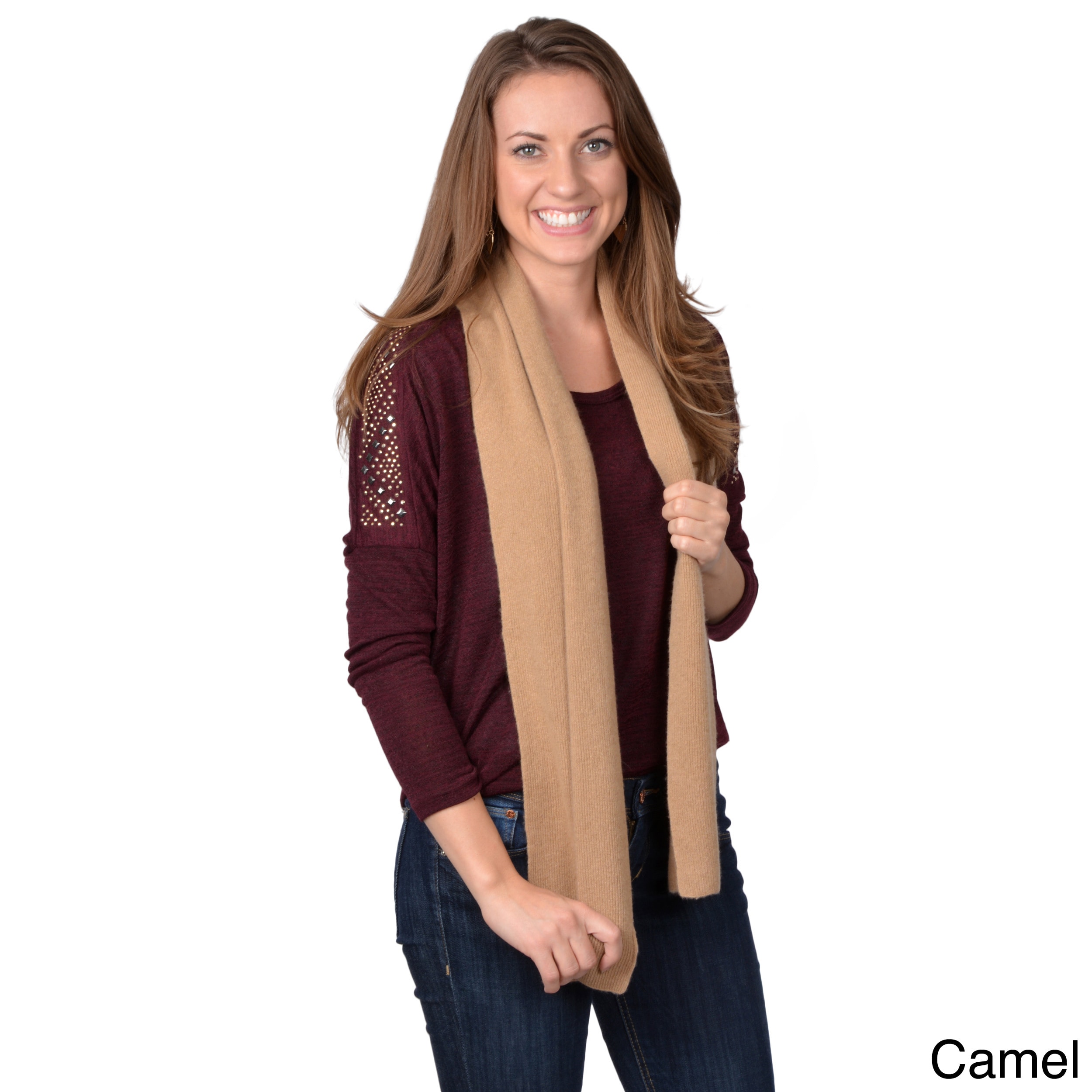 Portolano Womens Solid color Cashmere knit Scarf