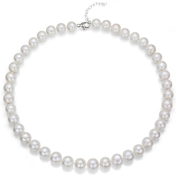 Sterling Silver White Round Cultured Freshwater Pearl Necklace with Bonus Pearl Earrings (8 9 mm) DaVonna Pearl Necklaces