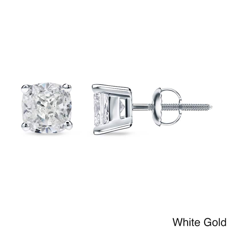 Auriya 14k/18k Gold or Platinum 1/2ct TDW Cushion Cut Diamond Stud Earrings (H-I, SI1-SI2) - 14K White gold - White
