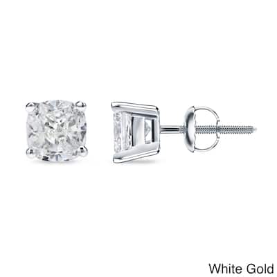 Auriya 14k/18k Gold or Platinum 1/2ct TDW Cushion Cut Diamond Stud Earrings (H-I, SI1-SI2)