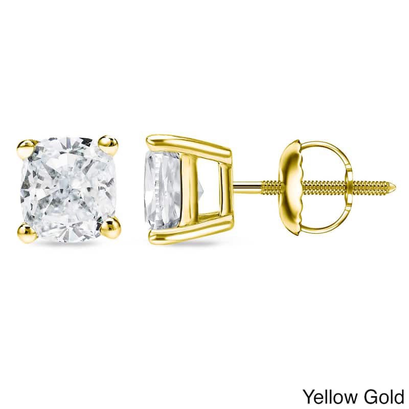 Auriya 3/4ctw Cushion-cut Diamond Stud Earrings 14k 18k or Platinum - 14k Yellow Gold