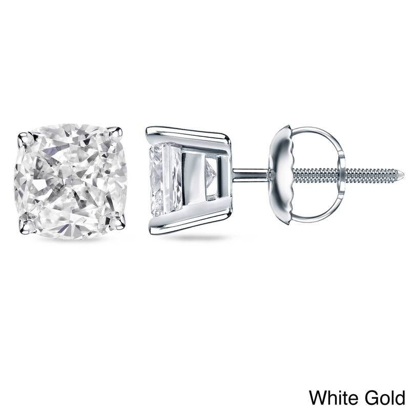 Auriya 1 1/2ctw Cushion-cut Diamond Stud Earrings 14k 18k or Platinum (H-I,SI1-SI2) - 14k White Gold