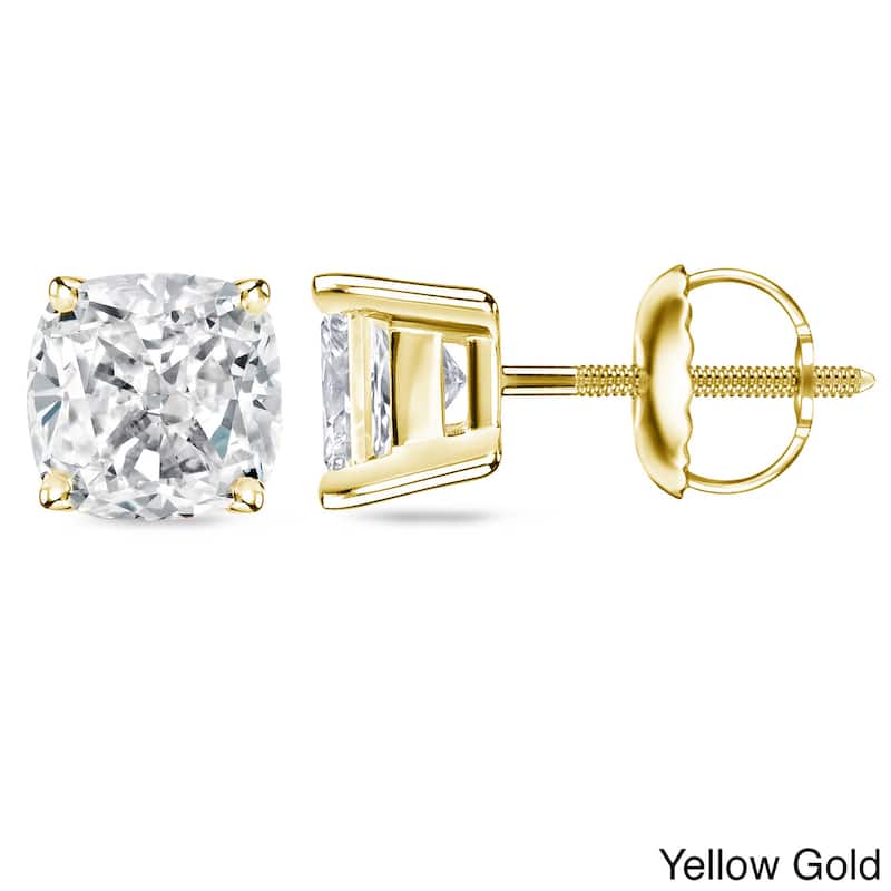 Auriya 1 1/2ctw Cushion-cut Diamond Stud Earrings 14k 18k or Platinum (H-I,SI1-SI2) - 14k Yellow Gold