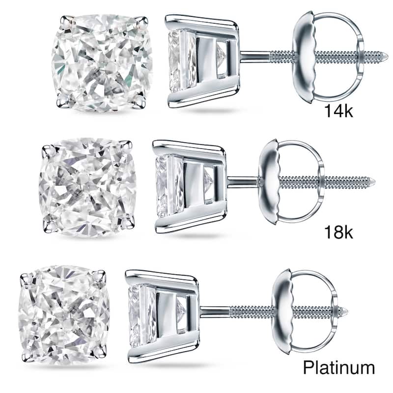 Auriya 1 1/2ctw Cushion-cut Diamond Stud Earrings 14k 18k or Platinum (H-I,SI1-SI2) - Platinum