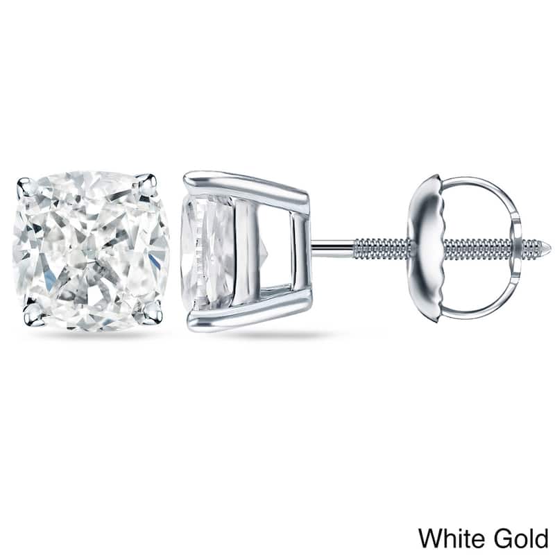 Auriya 14k/18k Gold or Platinum 2ct TDW Certified Cushion-Cut Diamond Stud Earrings (H-I, SI1-SI2) - 14K White gold - White
