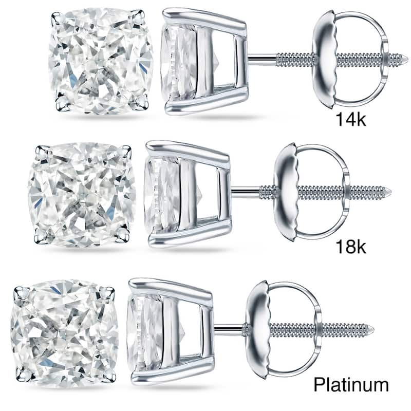 Auriya 14k/18k Gold or Platinum 2ct TDW Certified Cushion-Cut Diamond Stud Earrings (H-I, SI1-SI2)