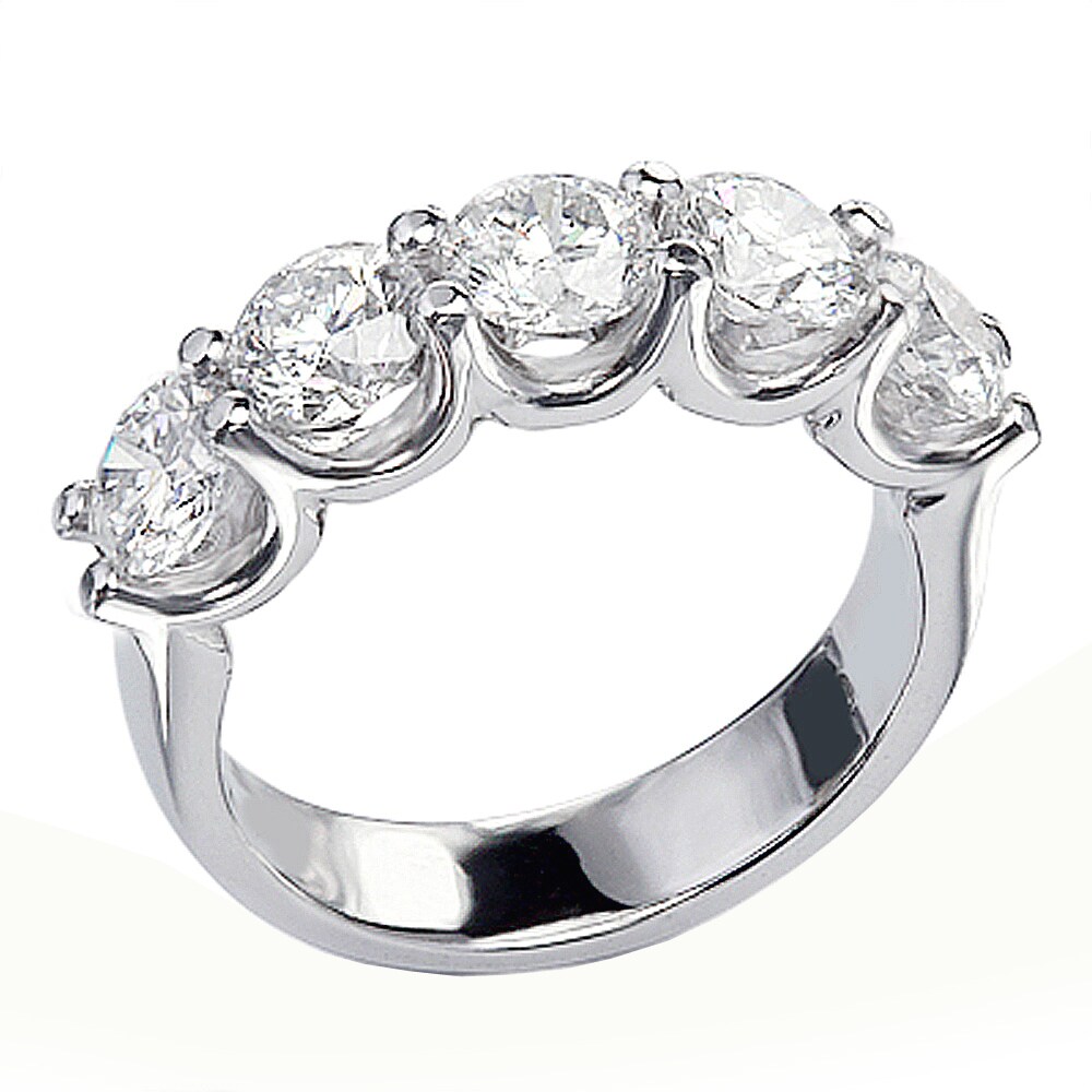 4.18 Cttw AFFY Round Cut Cubic Zirconia Three Stone Anniversary Band Ring in 14k White Gold Over Sterling Silver