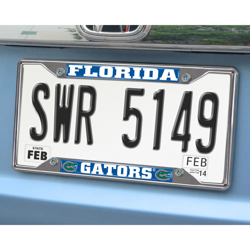 Ncaa Collegiate License Plate Frame (ChromeMaterials MetalQuantity One (1) license plate frameDimensions 6.25 inches high x 12.25 inches wide x 0.5 inches )