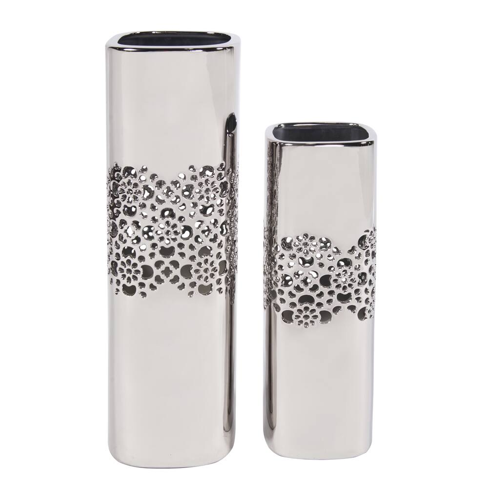 Nickel Lattice Tall Square Ceramic Vases Set of 2