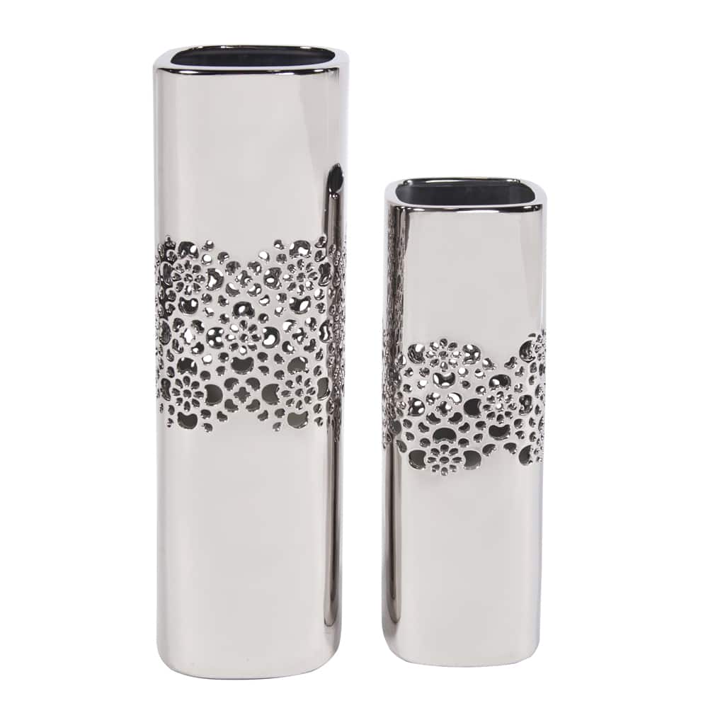 Nickel Lattice Tall Square Ceramic Vases Set of 2