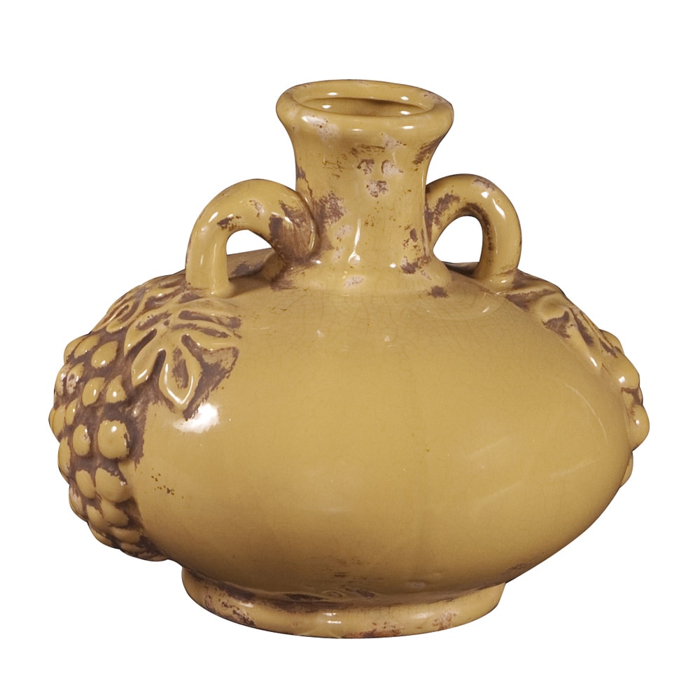 Antique Pale Yellow Glaze Ceramic Urn