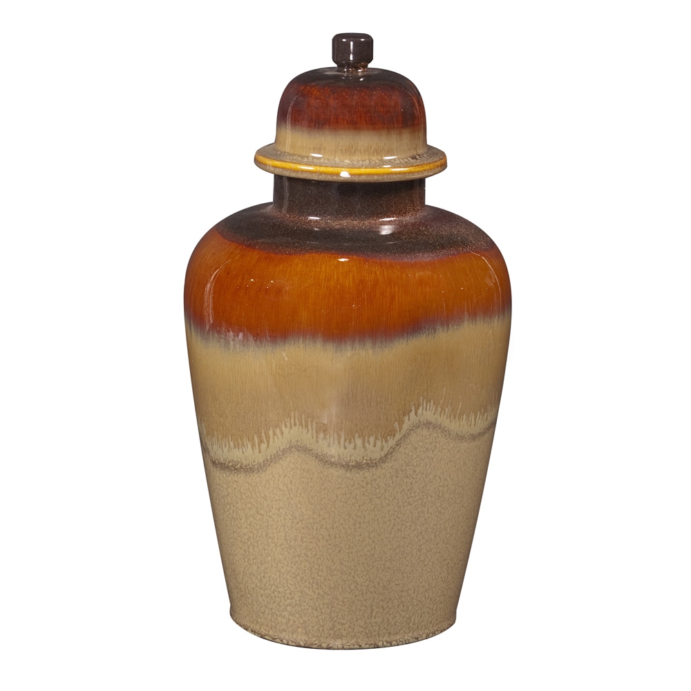 Large Glossy Mocha/ Merlot Ceramic Jar With Lid