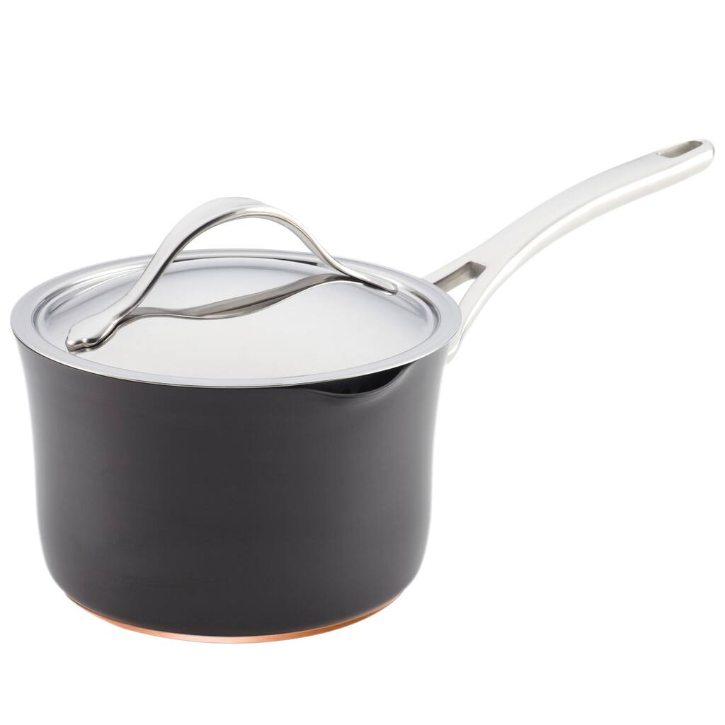 Anolon Nouvelle Copper Nonstick 3 1/2-quart Dark Grey Covered Straining Saucepan