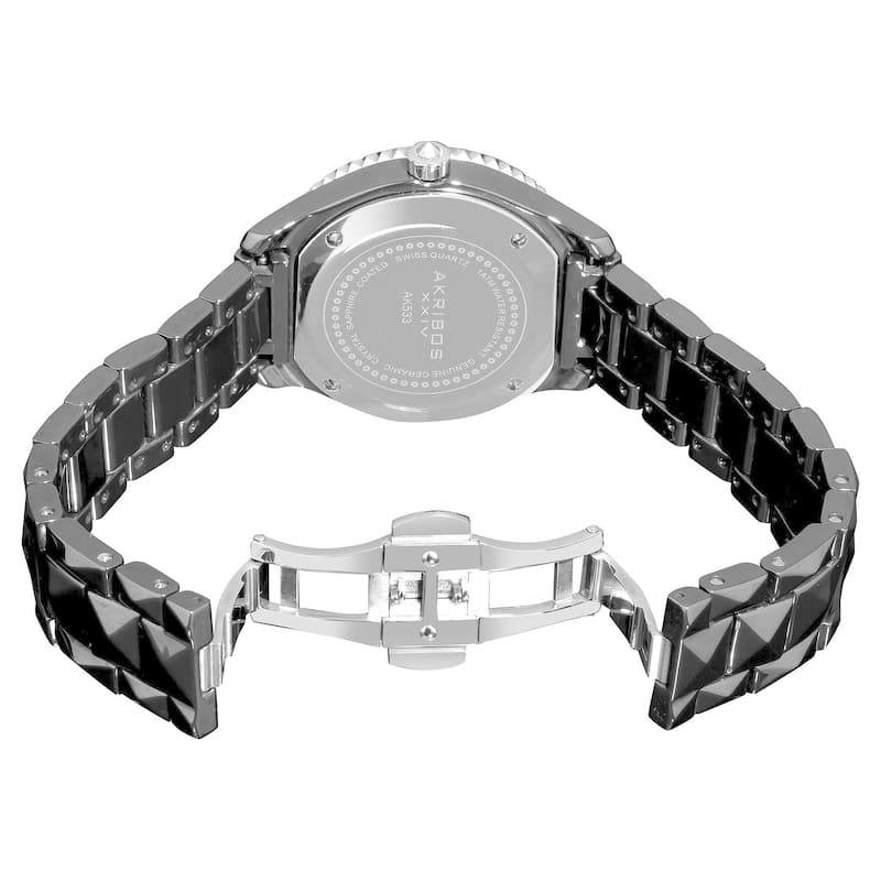 Akribos XXIV Women's Ceramic Pyramid Cut Swiss Quartz Black Bracelet Watch