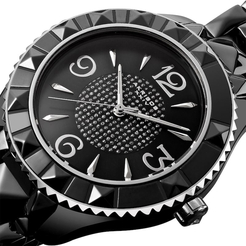 Akribos XXIV Women's Ceramic Pyramid Cut Swiss Quartz Black Bracelet Watch
