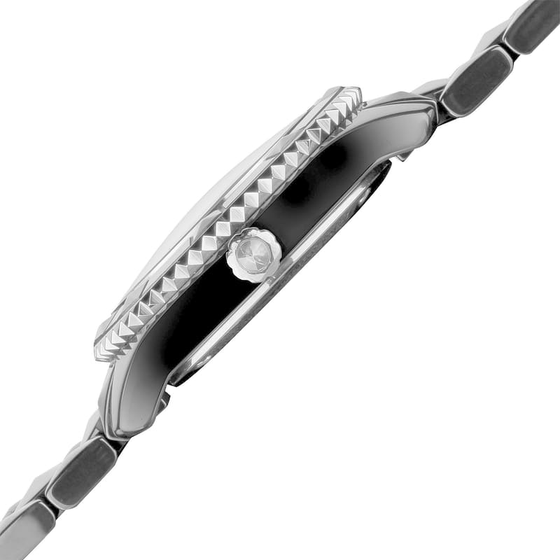 Akribos XXIV Women's Ceramic Pyramid Cut Swiss Quartz Black Bracelet Watch