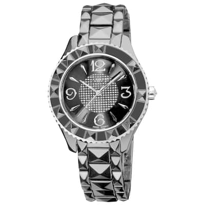Akribos XXIV Women's Ceramic Pyramid Cut Swiss Quartz Black Bracelet Watch