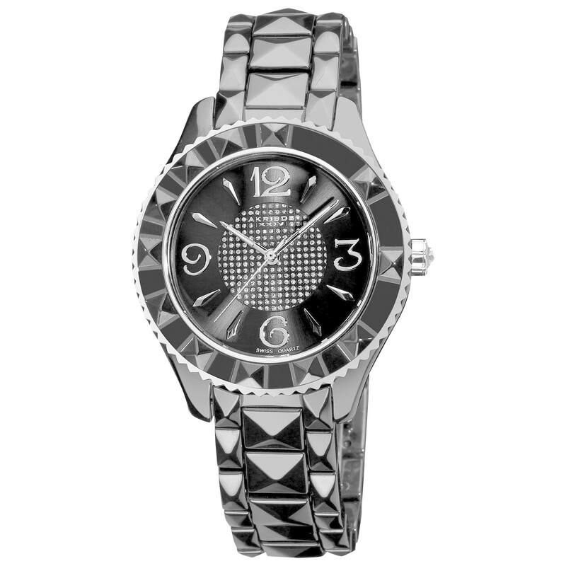 Akribos XXIV Women's Ceramic Pyramid Cut Swiss Quartz Black Bracelet Watch