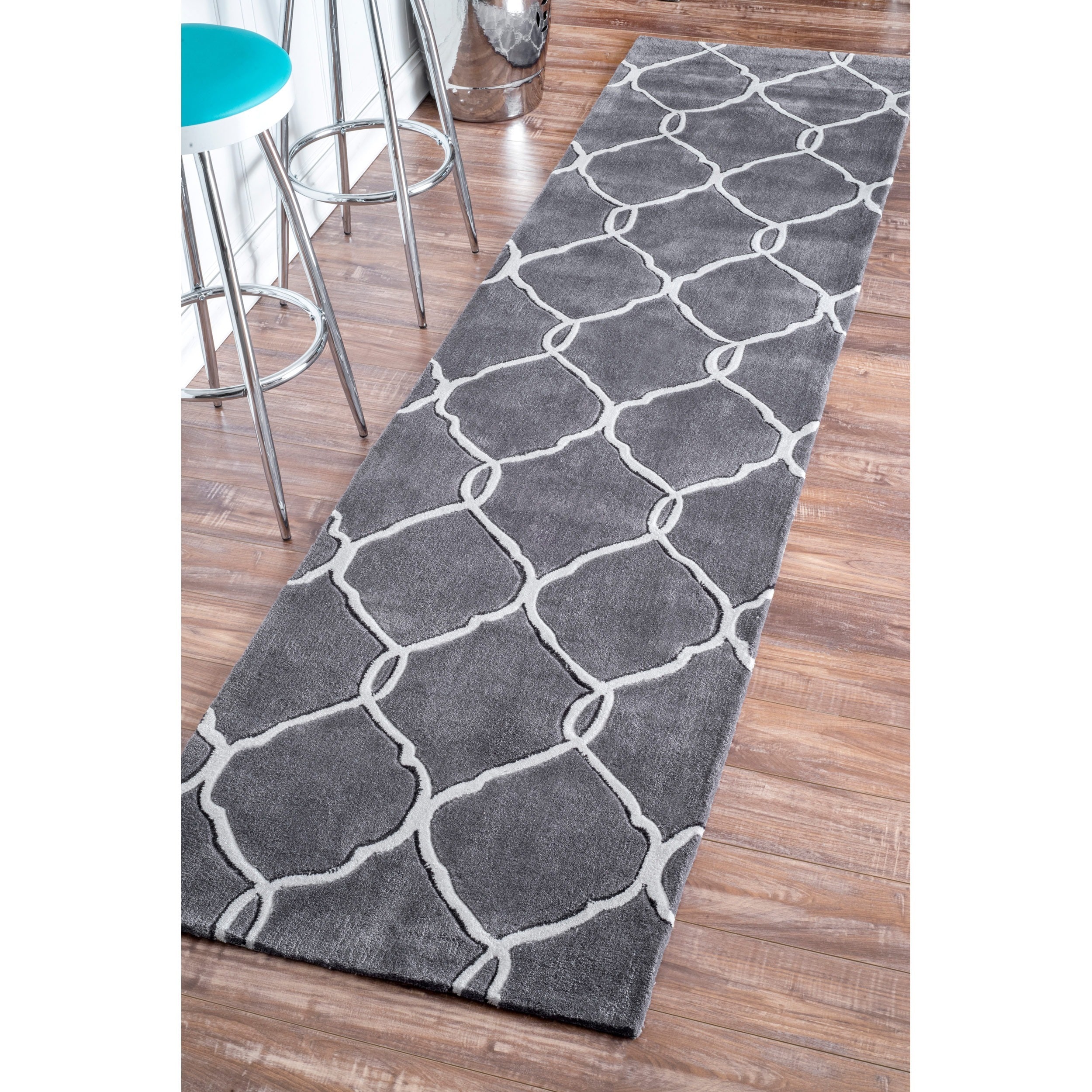 Nuloom Handmade Pino Moroccan Grey Trellis Runner (26 X 8)