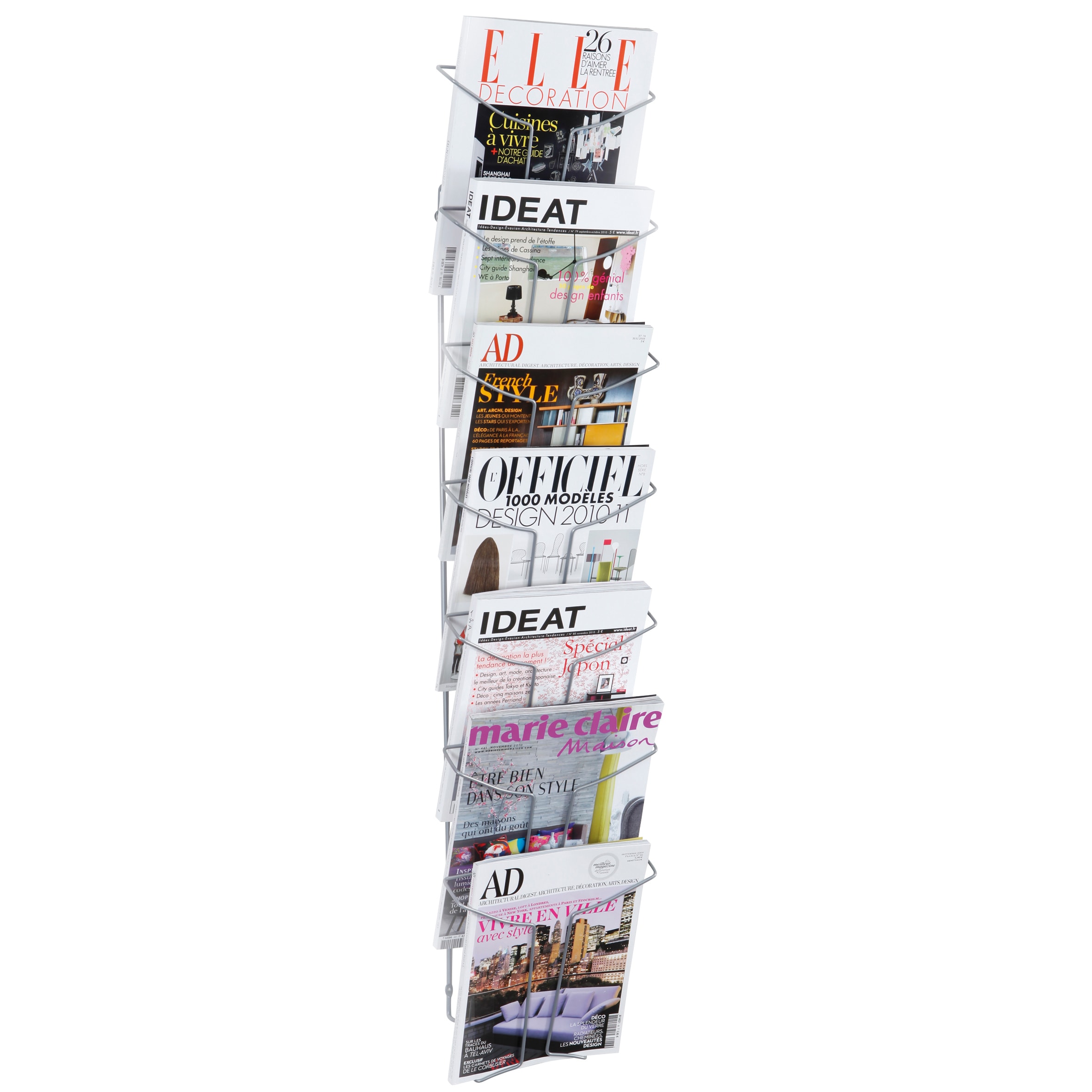 Alba 7 compartment Chrome Wall Literature Display