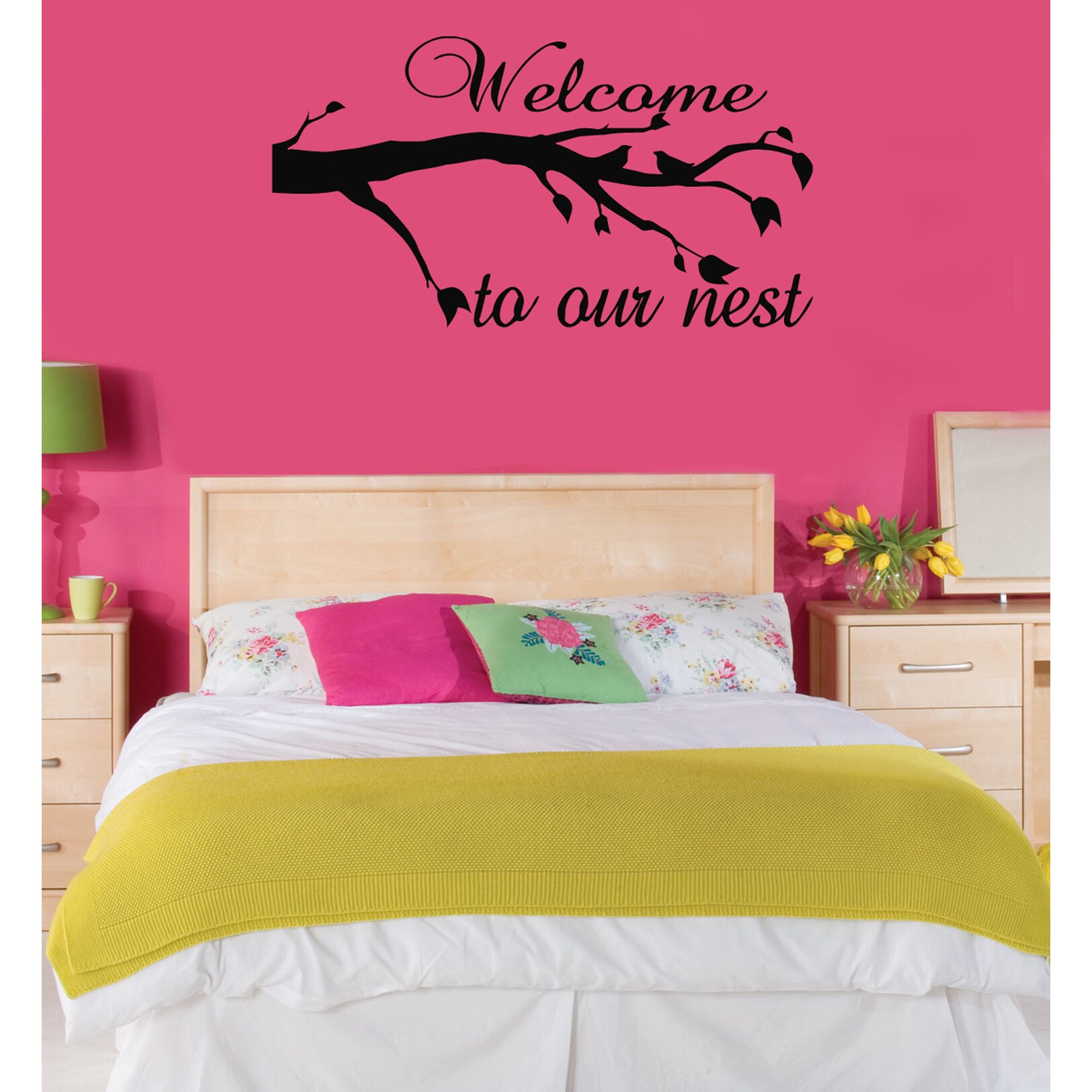 Welcome To Our Nest Vinyl Wall Decal (Glossy blackEasy to applyDimensions 25 inches wide x 35 inches long )