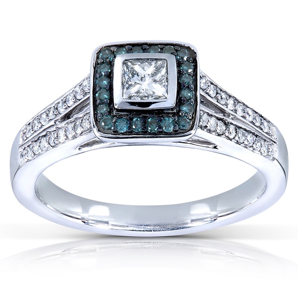 Annello 14k White Gold 1/2ct TDW Blue and White Princess cut Diamond