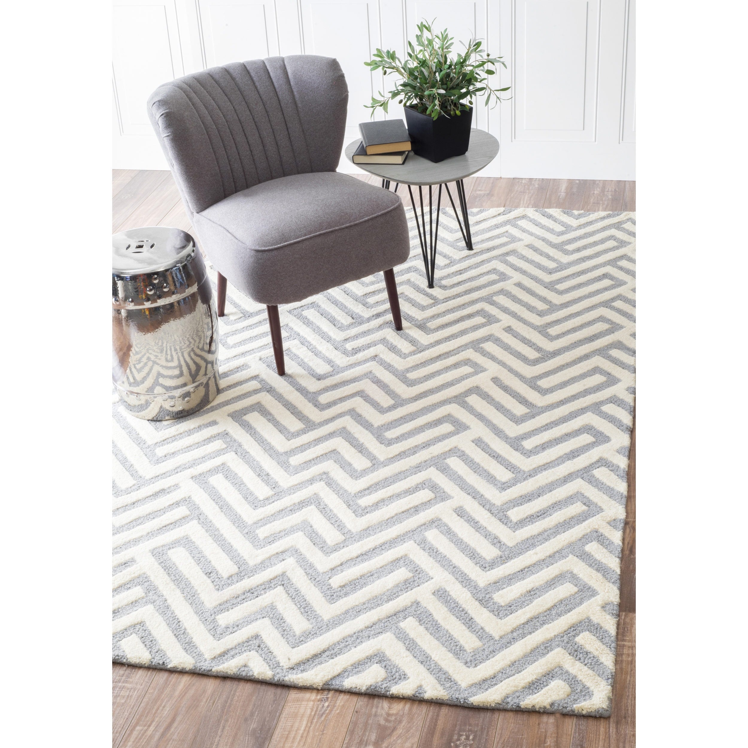 Nuloom Handmade Geo Shapes Grey Wool Rug (5 X 8)