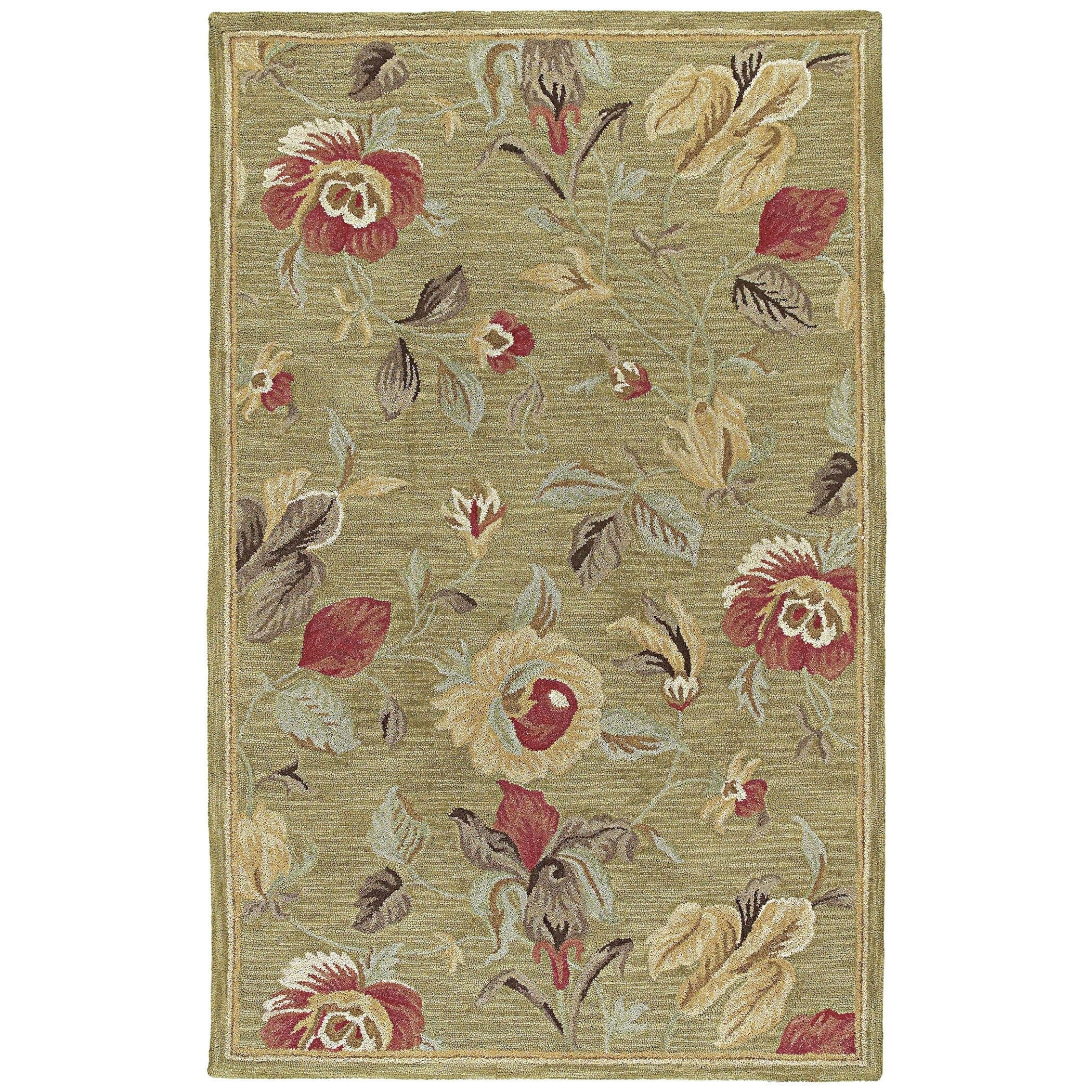 Lawrence Light Olive Floral Hand tufted Wool Rug (8 X 11)