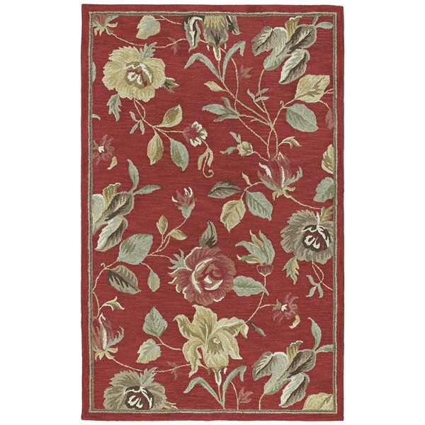 'Lawrence' Raspberry Floral Hand-tufted Wool Rug (5'0 x 7'9) - 5' x 7'9"