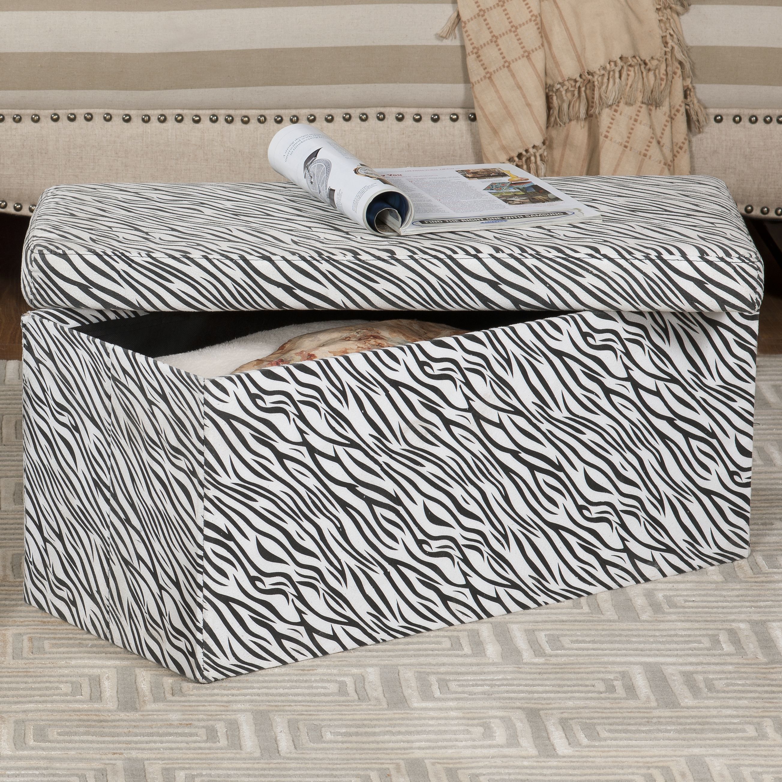 Large Zebra Print Storage Bench