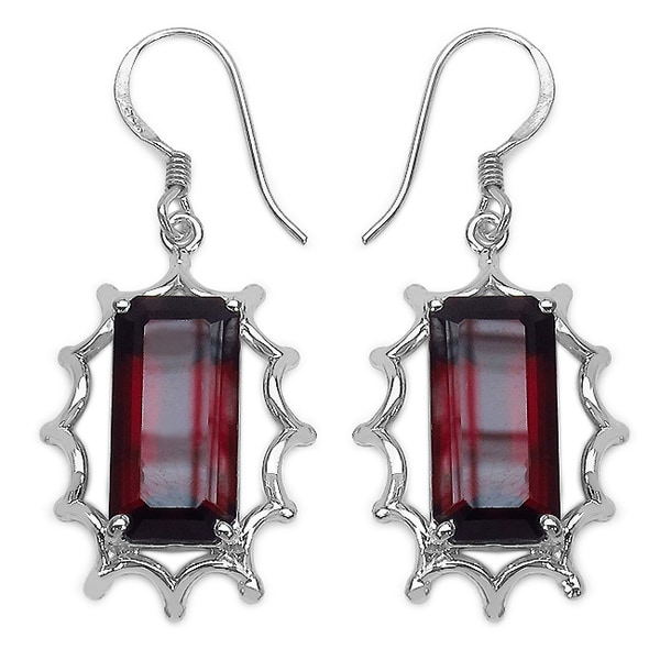 13 7/8 ct. Genuine Octagon Shape Garnet Sterling Silver Earrings Gemstone Earrings